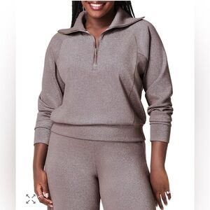 Spanx AirEssentials Half Zip With Shimmer Smoke Silver Shine Sweater 1x